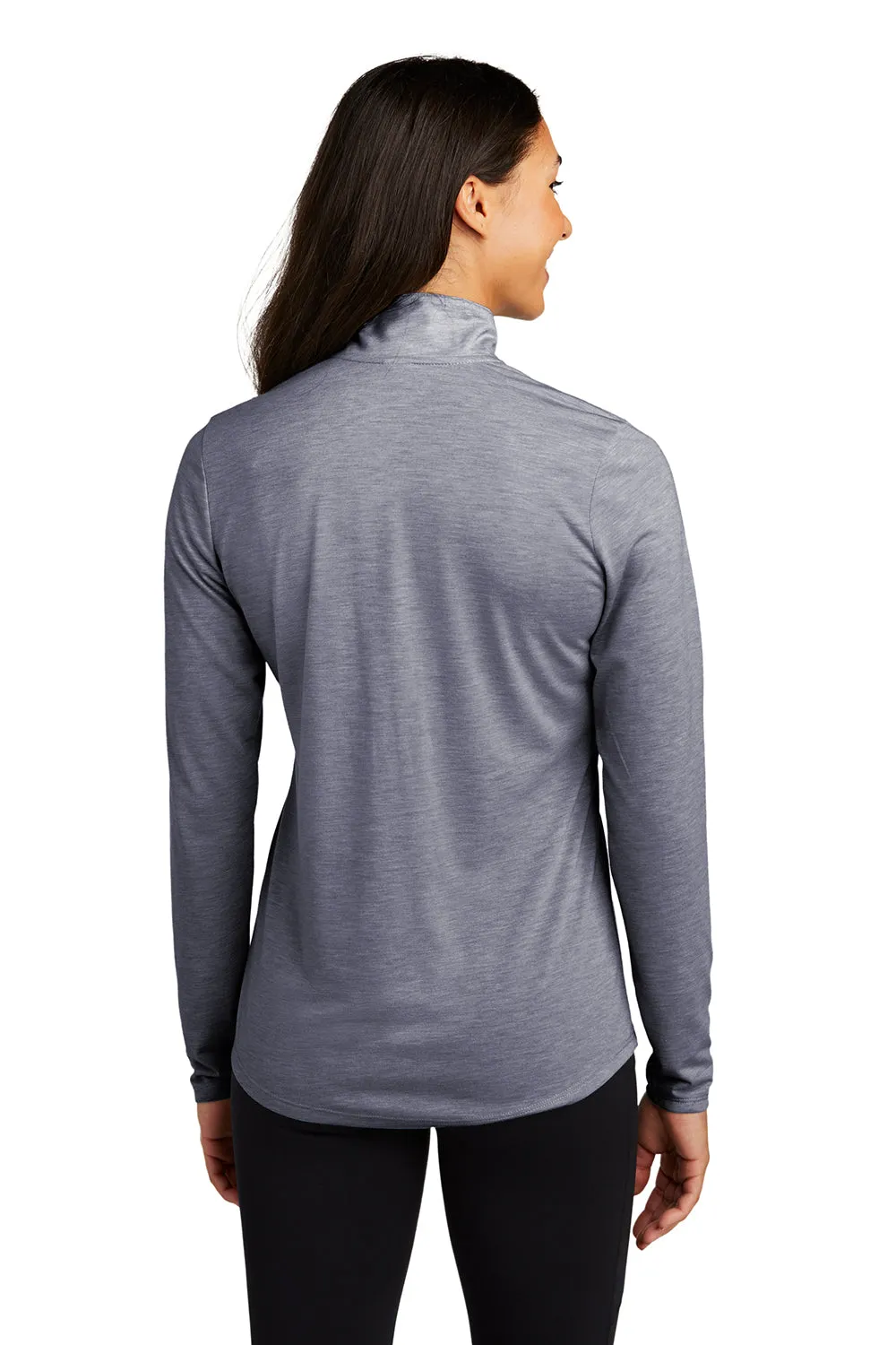 Sport-Tek Womens Moisture Wicking 1/4 Zip Sweatshirt - Heather True Navy Blue