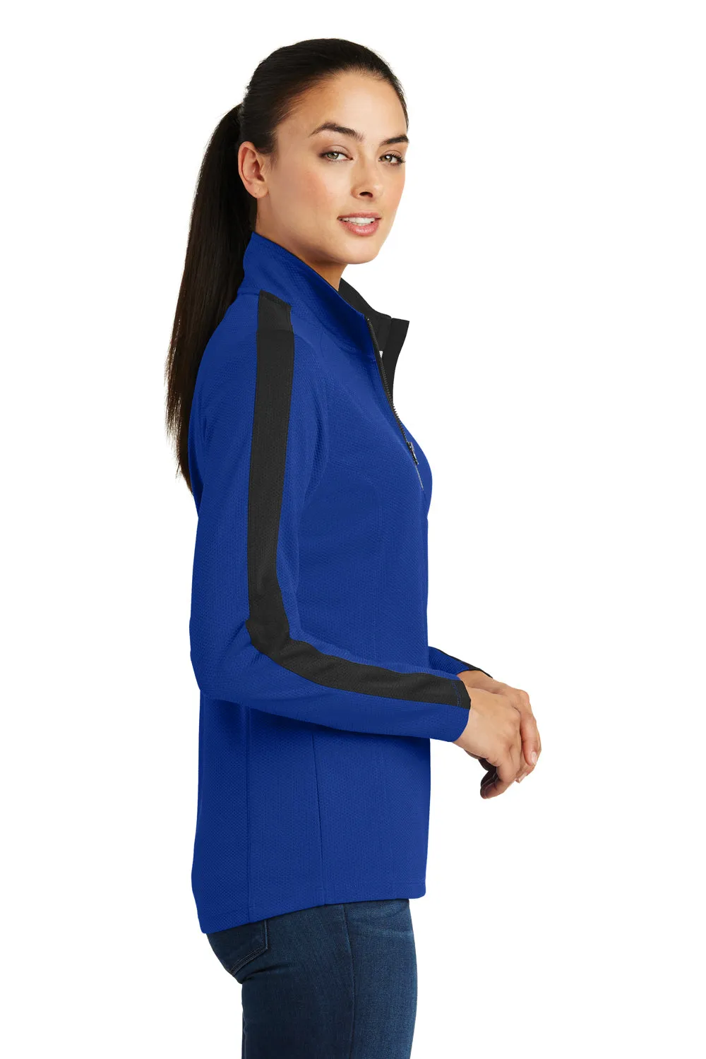 Sport-Tek Womens Sport-Wick Moisture Wicking 1/4 Zip Sweatshirt - True Royal Blue/Black - Closeout