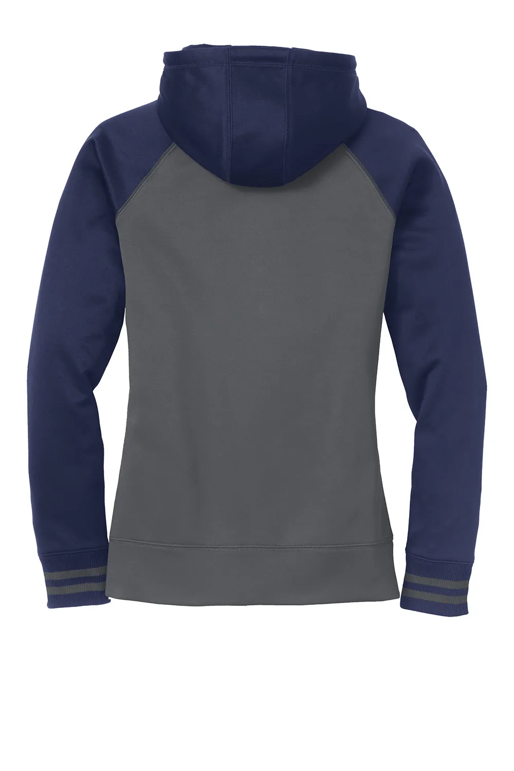 Sport-Tek Womens Sport-Wick Moisture Wicking Fleece Hooded Sweatshirt Hoodie w/ Pockets - Dark Smoke Grey/Navy Blue