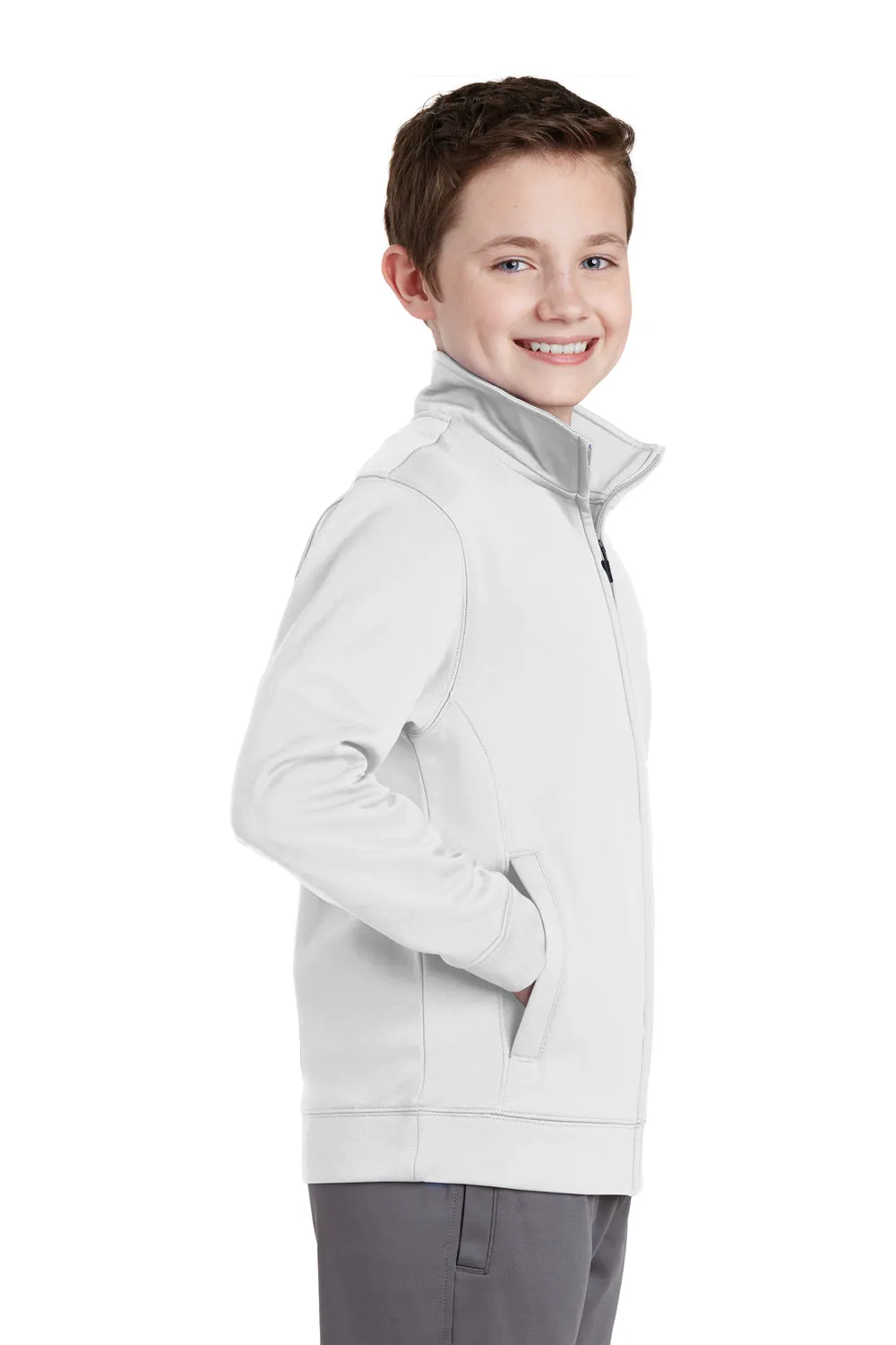 Sport-Tek Youth Sport-Wick Moisture Wicking Fleece Full Zip Sweatshirt w/ Pockets - White
