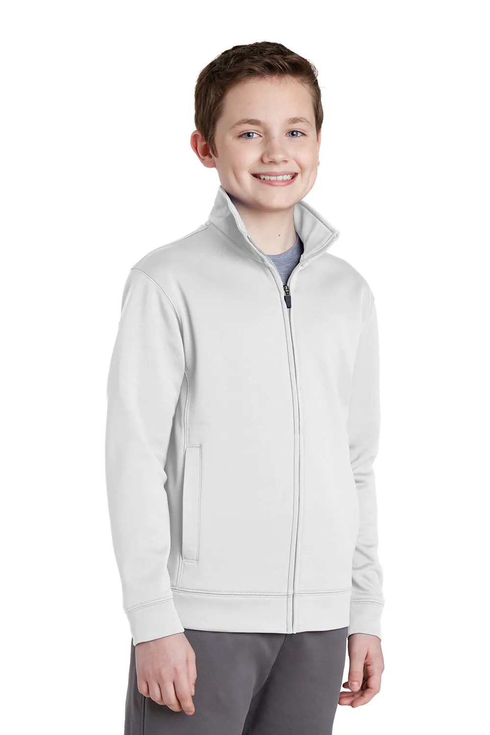 Sport-Tek Youth Sport-Wick Moisture Wicking Fleece Full Zip Sweatshirt w/ Pockets - White