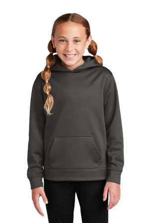 Sport-Tek Youth Sport-Wick Moisture Wicking Fleece Hooded Sweatshirt Hoodie w/ Pouch Pocket - Iron Grey