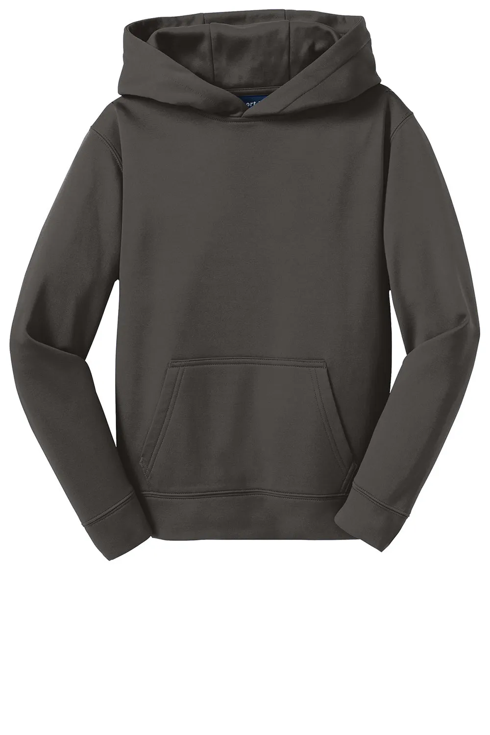 Sport-Tek Youth Sport-Wick Moisture Wicking Fleece Hooded Sweatshirt Hoodie w/ Pouch Pocket - Iron Grey