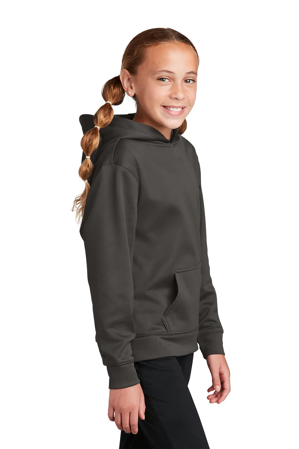 Sport-Tek Youth Sport-Wick Moisture Wicking Fleece Hooded Sweatshirt Hoodie w/ Pouch Pocket - Iron Grey