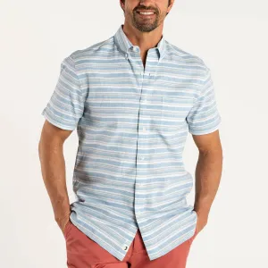 Striped Linen Cotton Shirt In Lure Blue