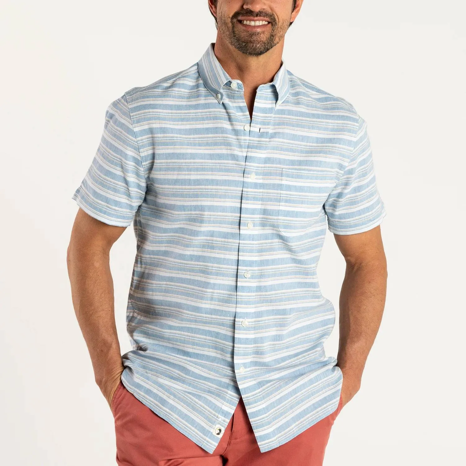 Striped Linen Cotton Shirt In Lure Blue