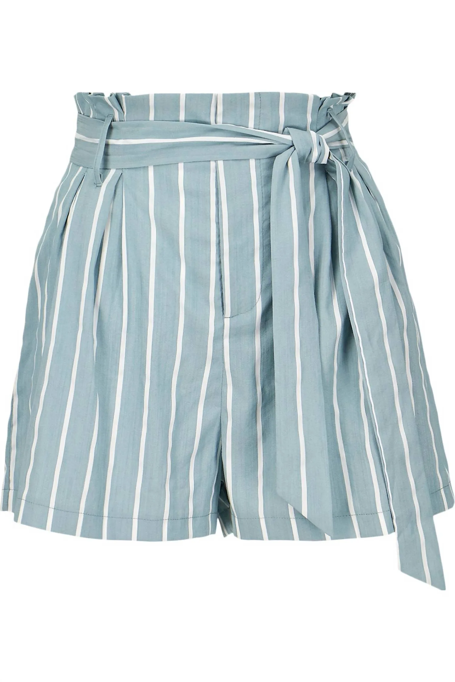 Striped Paper Bag Short In Mist Blue/white