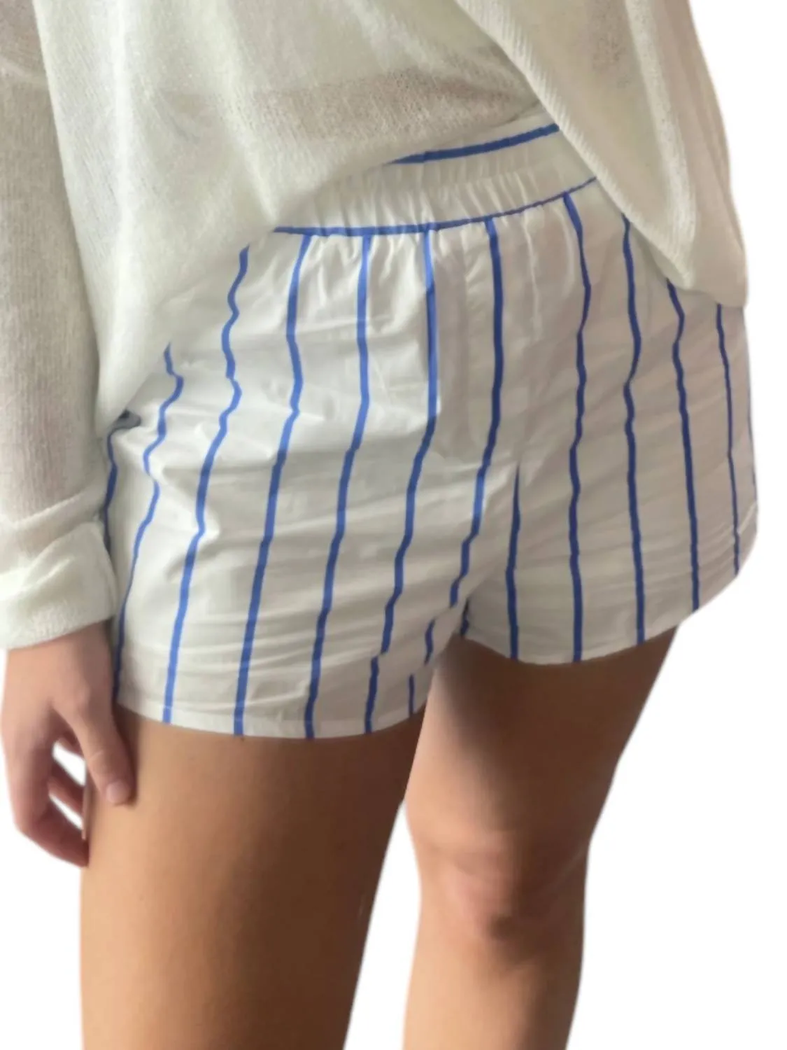 Striped Poplin Shorts In White/blue