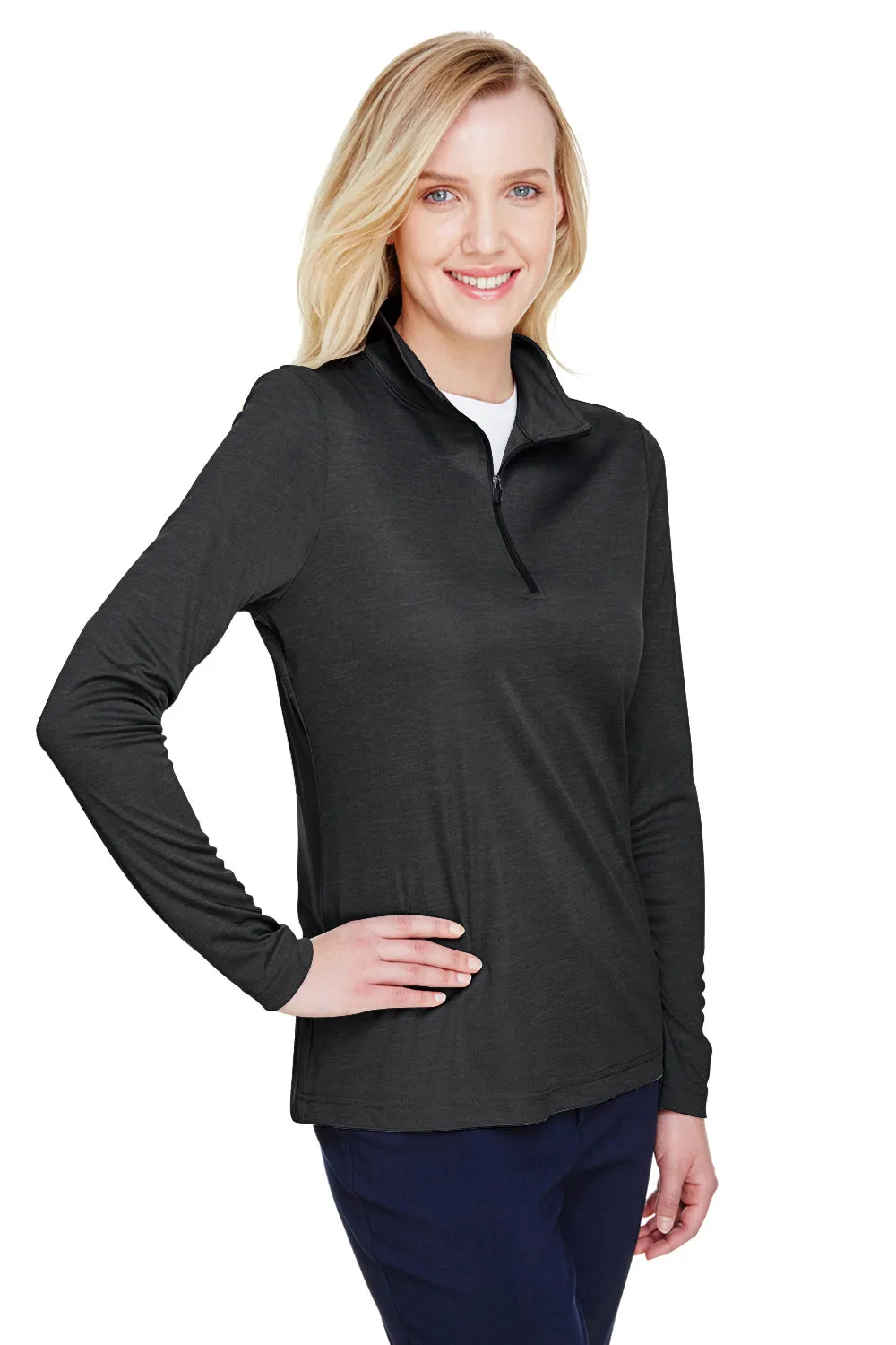 Team 365 Womens Zone Sonic Performance Moisture Wicking 1/4 Zip Sweatshirt - Heather Black