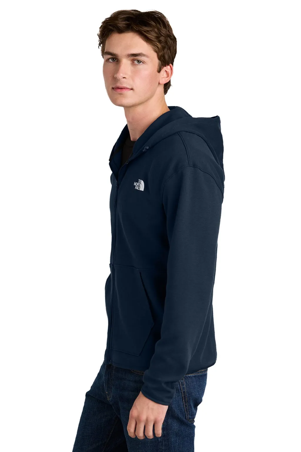 The North Face Mens Double Knit Full Zip Hooded Sweatshirt Hoodie w/ Pockets - Summit Navy Blue