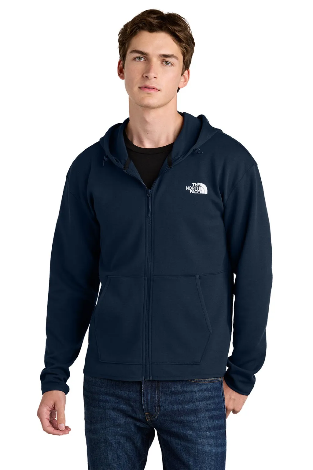 The North Face Mens Double Knit Full Zip Hooded Sweatshirt Hoodie w/ Pockets - Summit Navy Blue