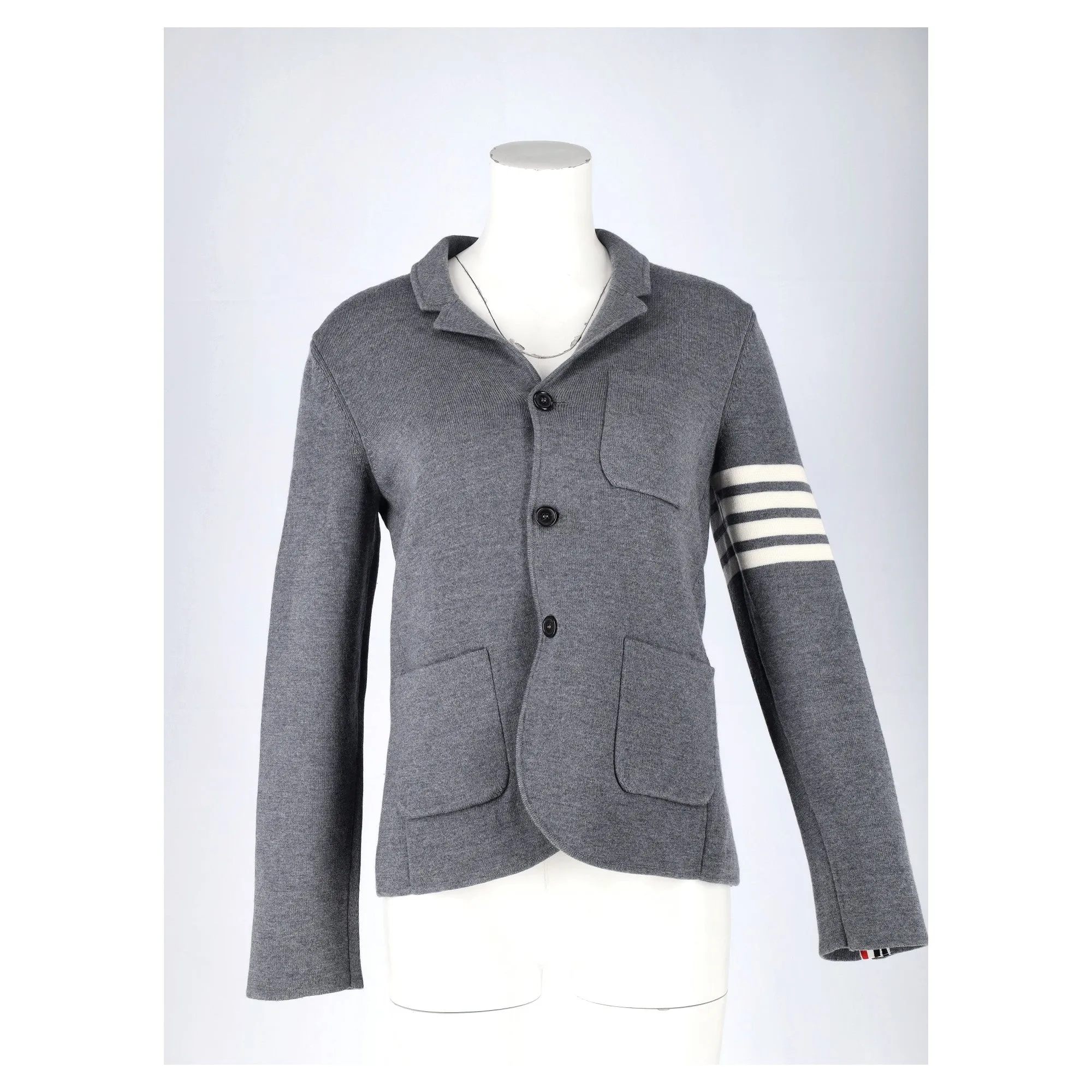 Thom Browne 4-Bar Knit Blazer in Grey Wool