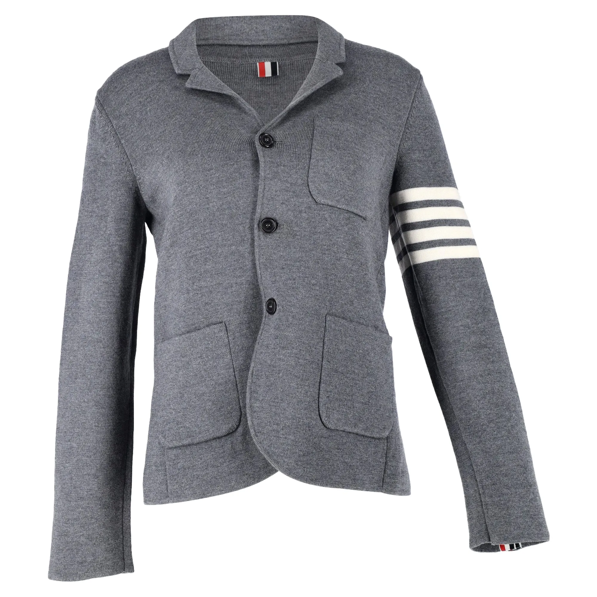 Thom Browne 4-Bar Knit Blazer in Grey Wool