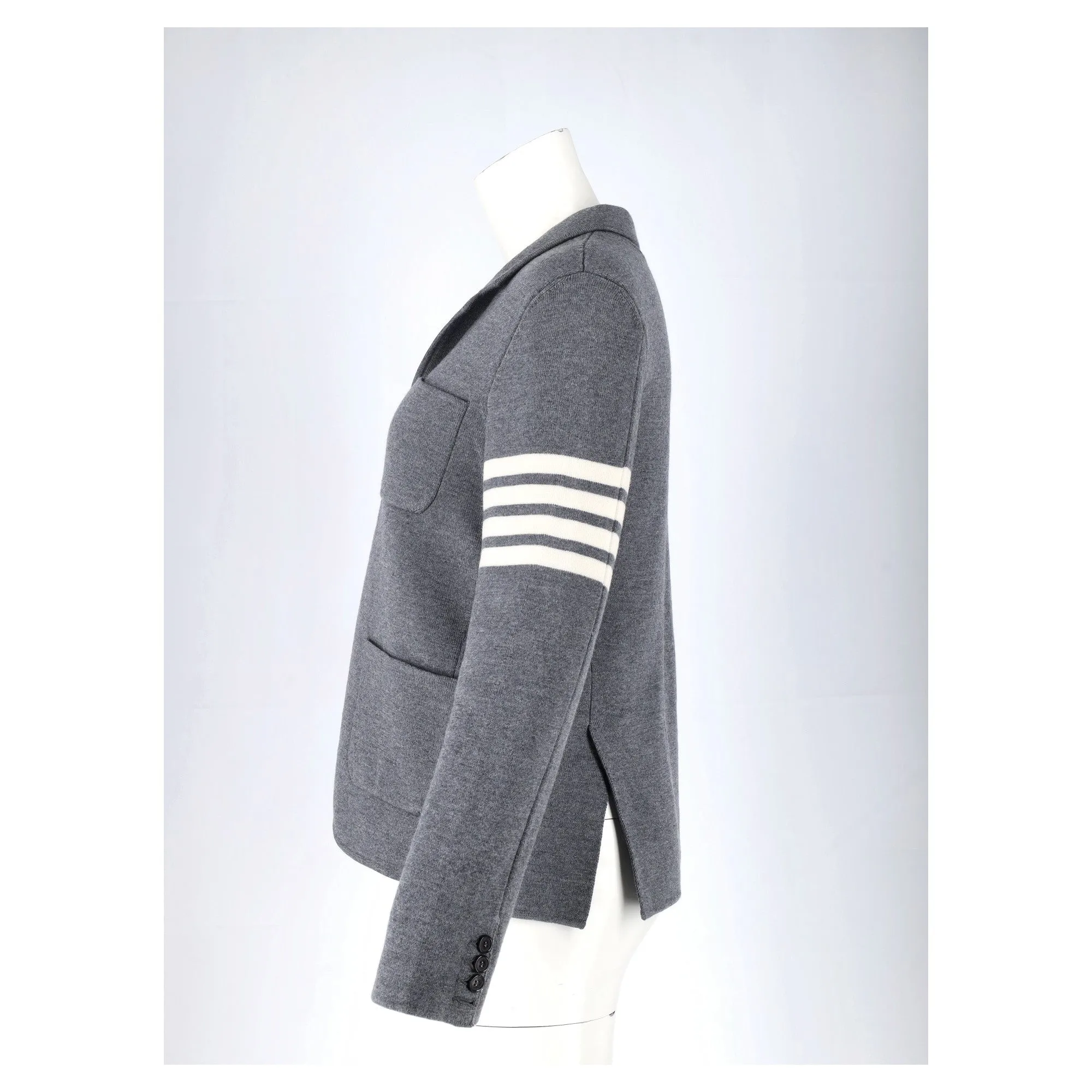 Thom Browne 4-Bar Knit Blazer in Grey Wool