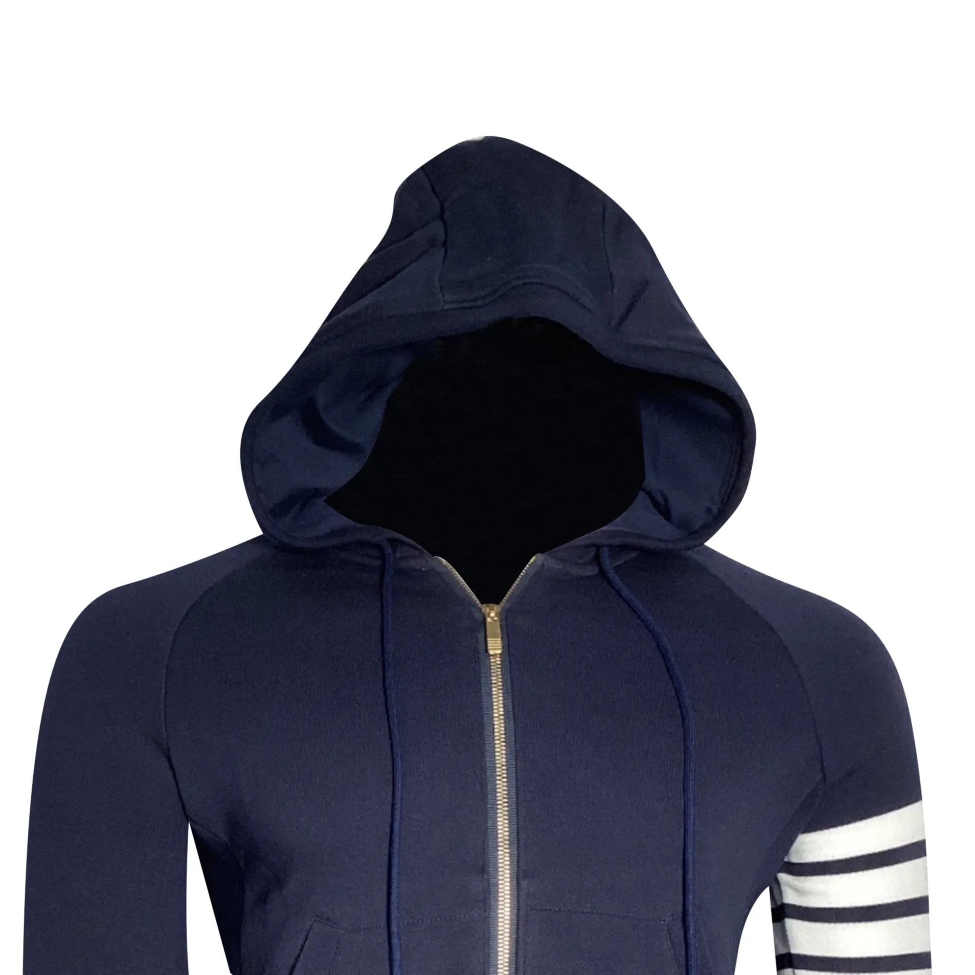 Thom Browne 4-Bar Loopback Zip Hoodie in Navy Cotton