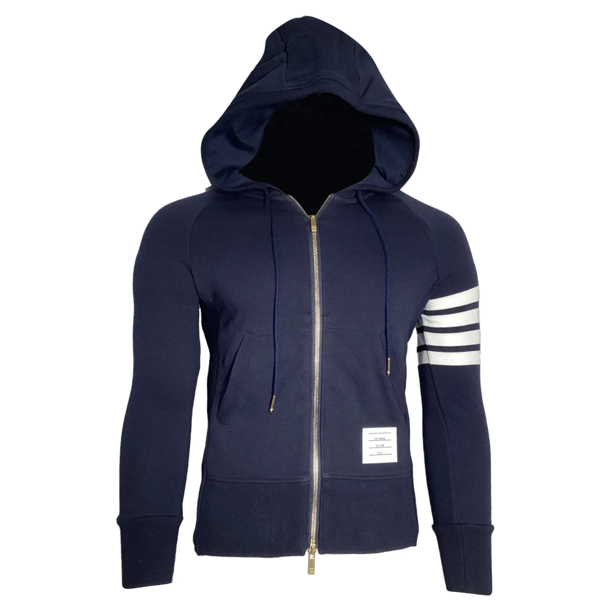 Thom Browne 4-Bar Loopback Zip Hoodie in Navy Cotton