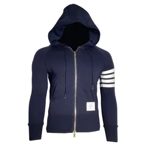 Thom Browne 4-Bar Loopback Zip Hoodie in Navy Cotton