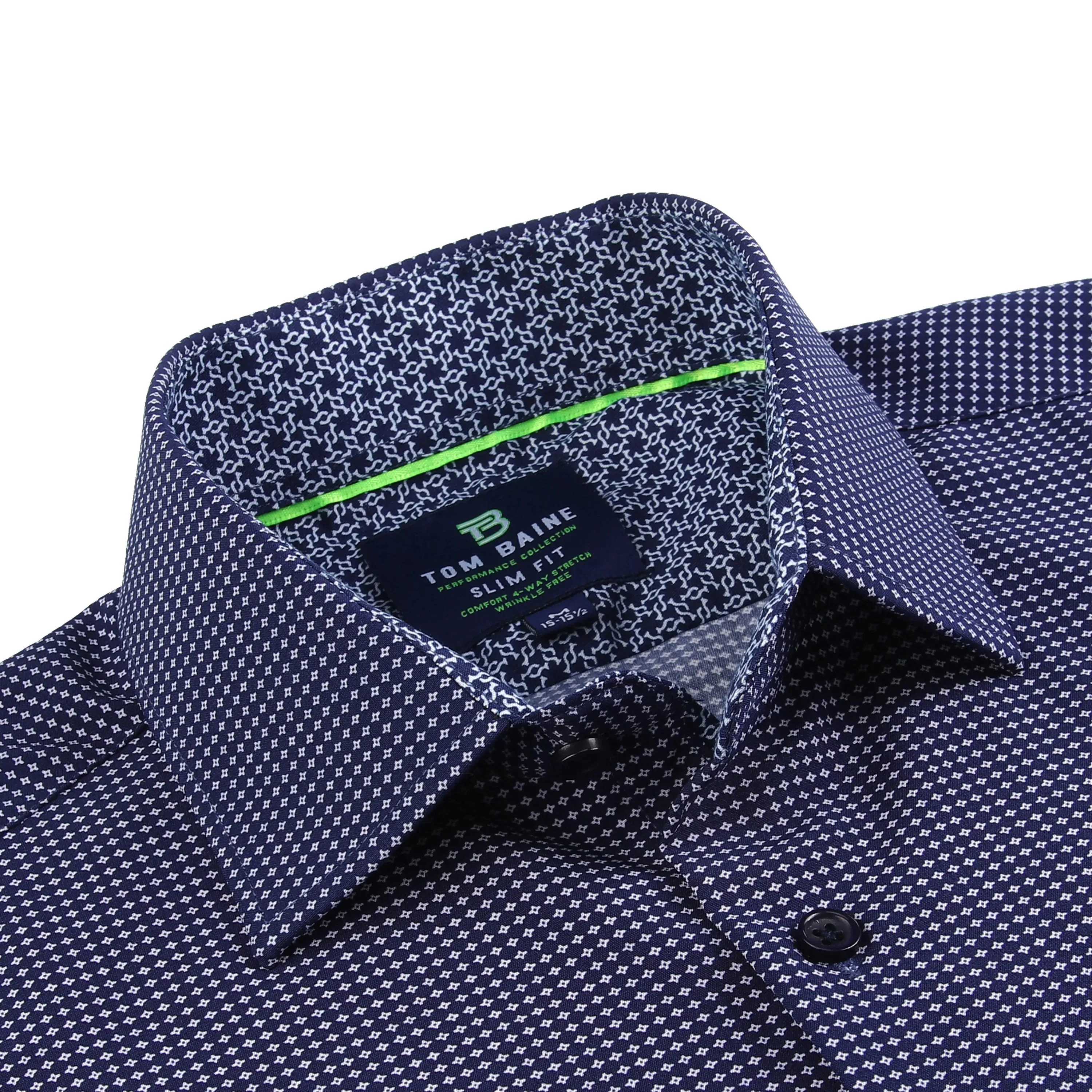 Tom Baine Slim Fit Performance Long Sleeve Geometric Button Down