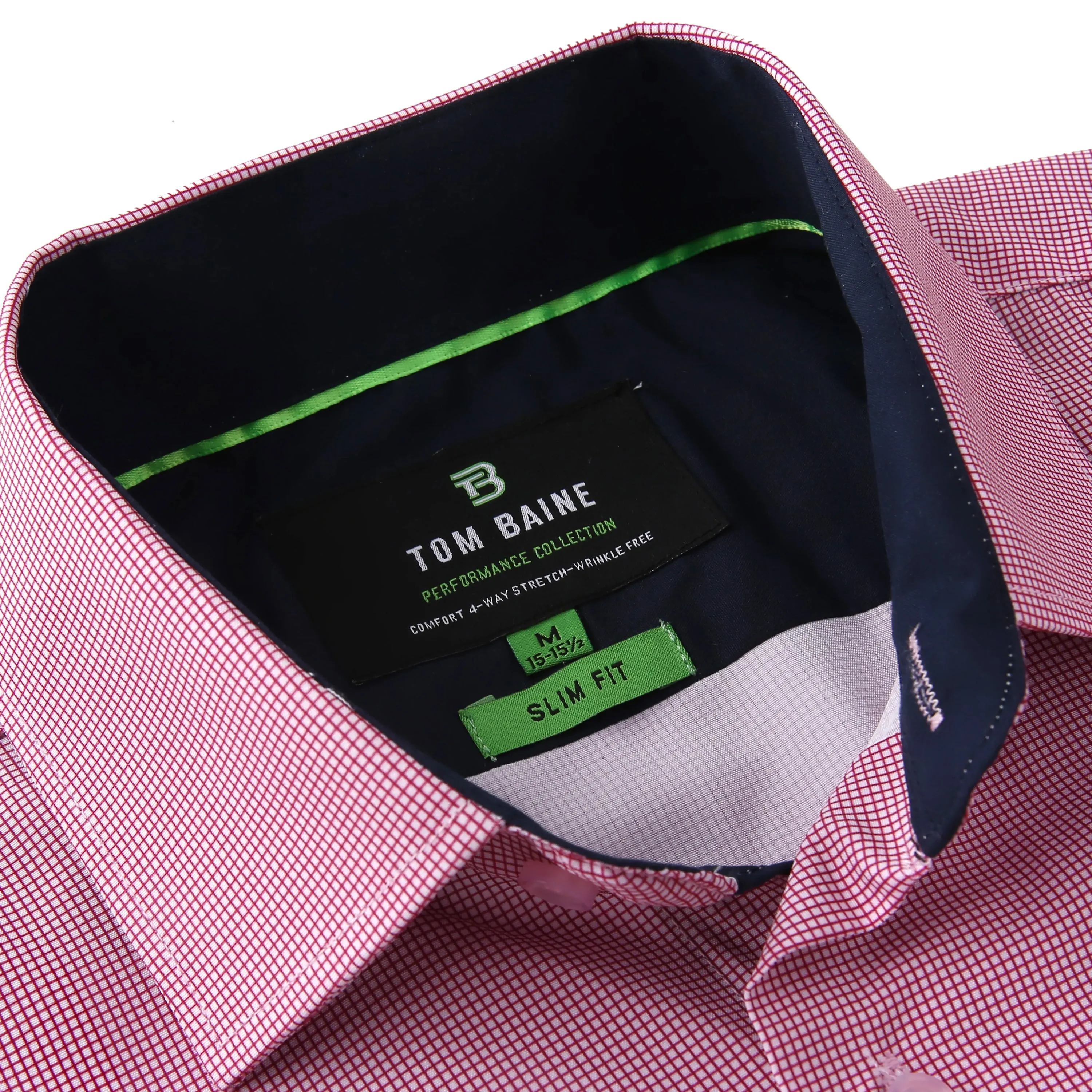Tom Baine Slim Fit Performance Long Sleeve Mini Plaid Button Down