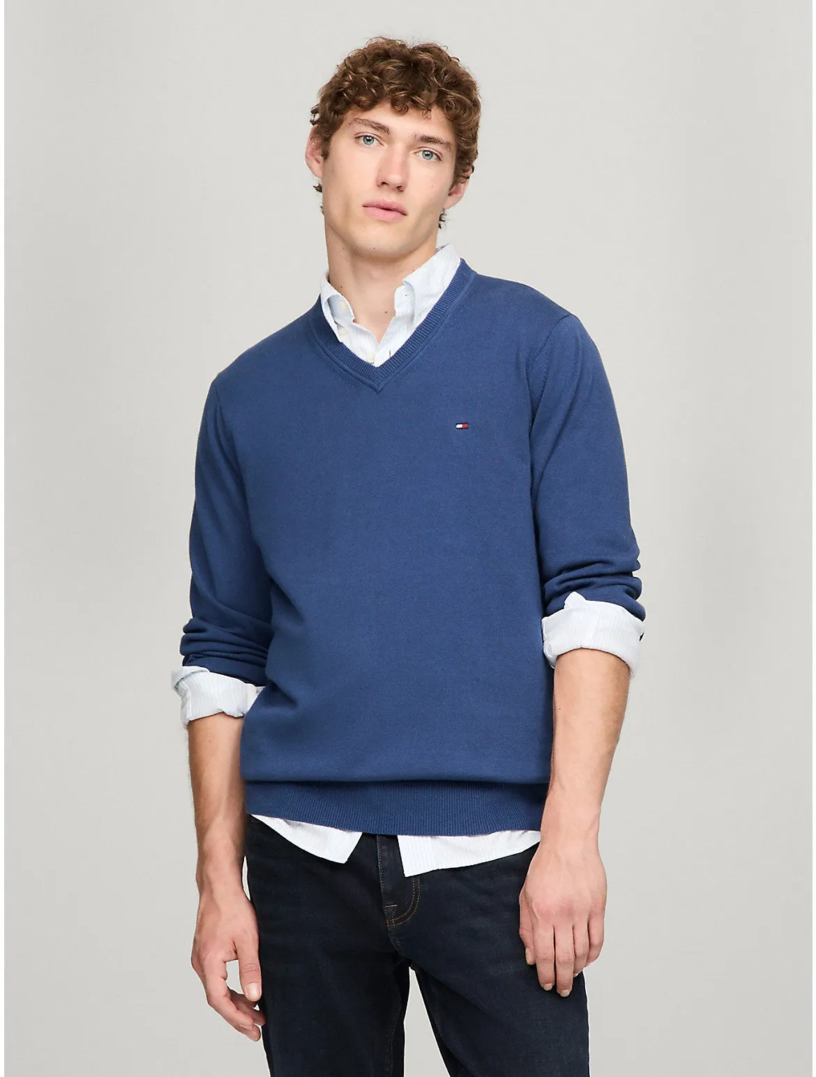 Tommy Hilfiger Men's Flag Logo V-Neck Sweater