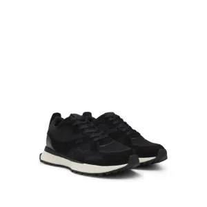 Trainers with knit and burnished-leather trims