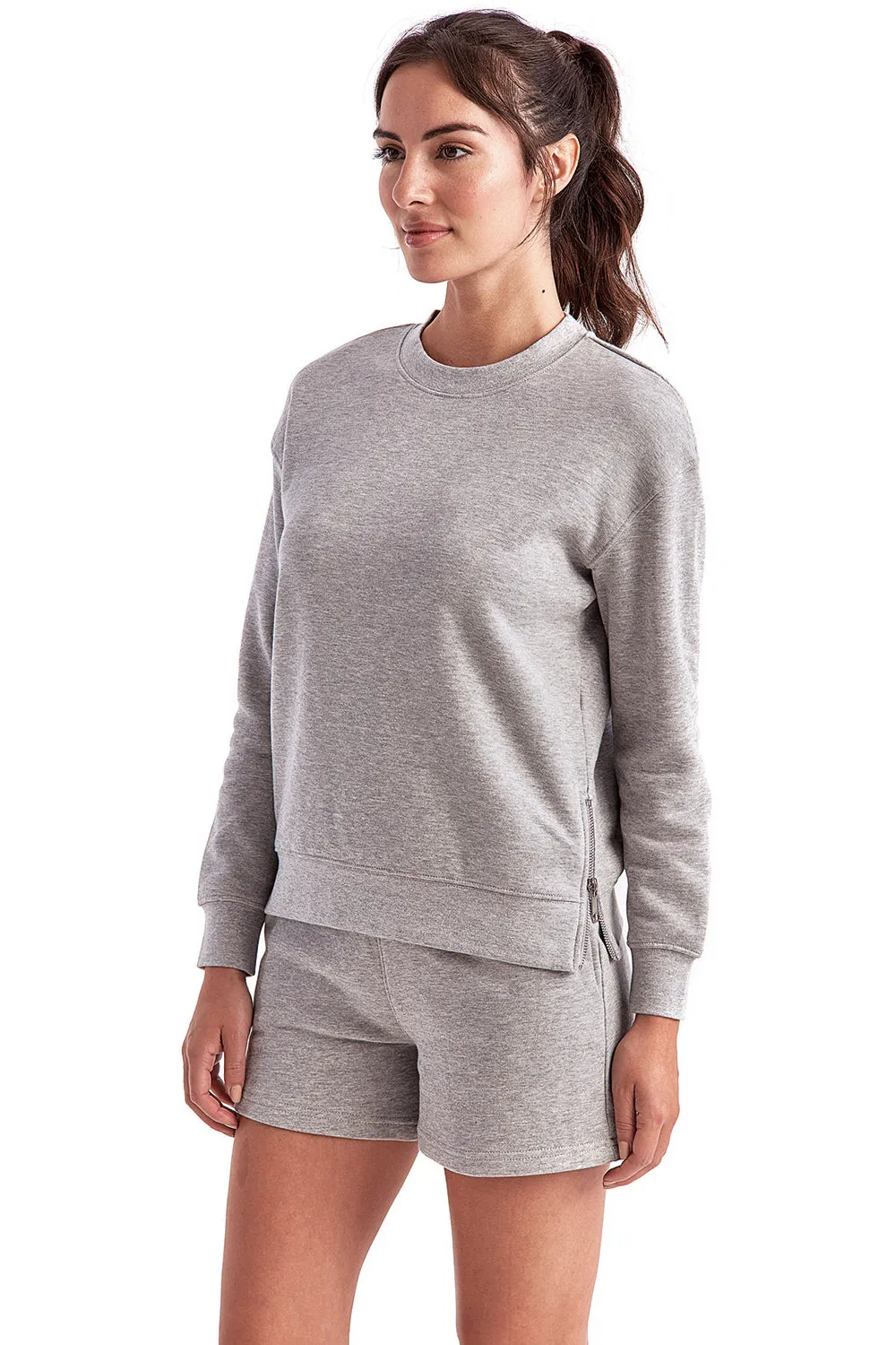 TriDri Womens Billie Side Zip Crewneck Sweatshirt - Heather Grey