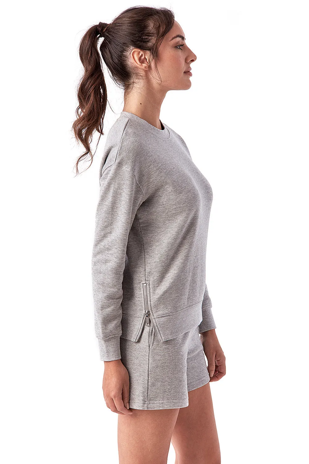 TriDri Womens Billie Side Zip Crewneck Sweatshirt - Heather Grey