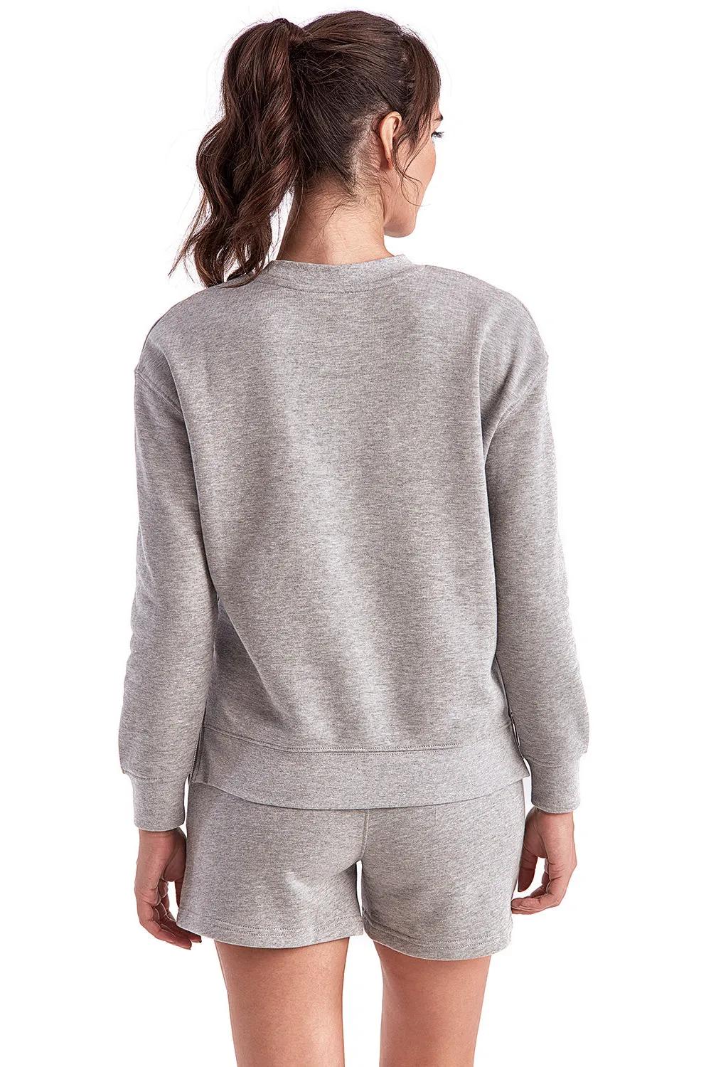 TriDri Womens Billie Side Zip Crewneck Sweatshirt - Heather Grey