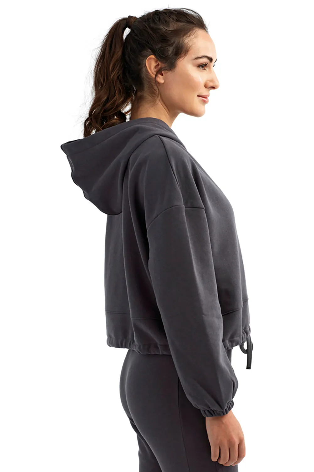 TriDri Womens Maria Cropped Hooded Sweatshirt Hoodie - Charcoal Grey