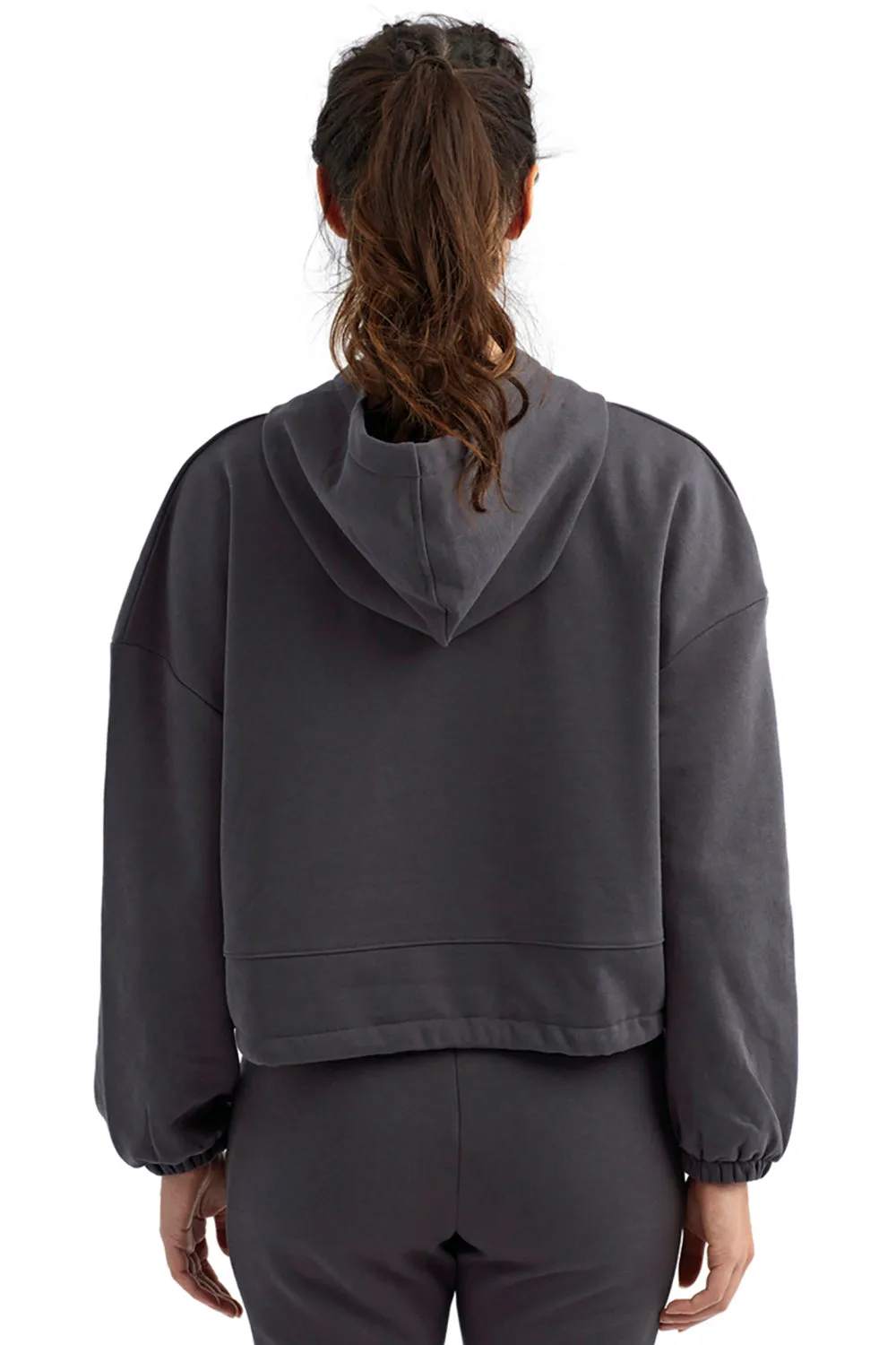 TriDri Womens Maria Cropped Hooded Sweatshirt Hoodie - Charcoal Grey