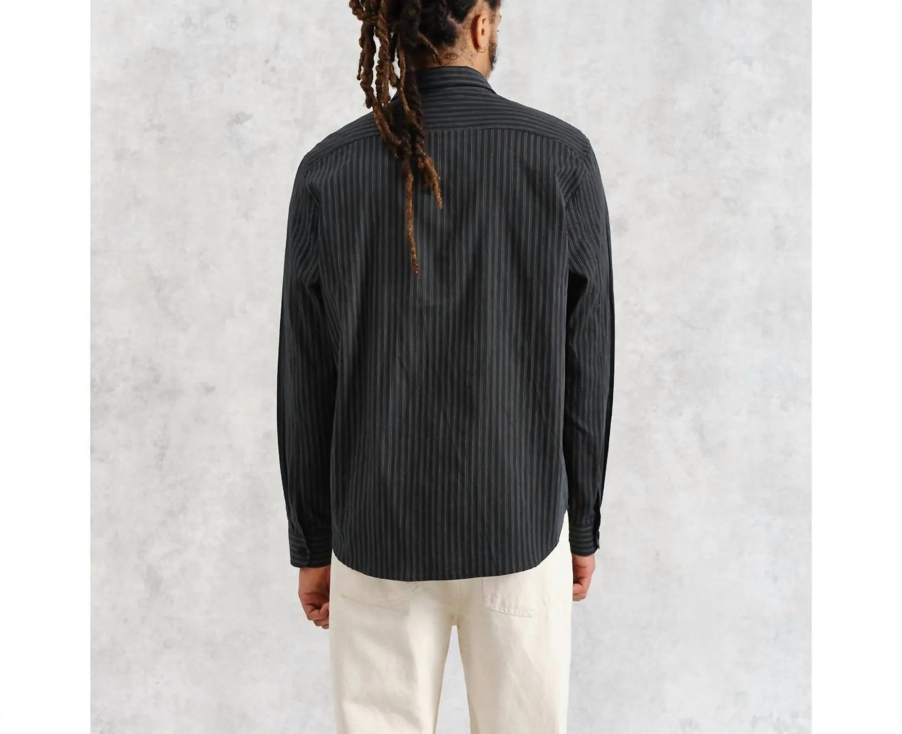 Trin Long Sleeve Shirt In Double Stripe Green/black