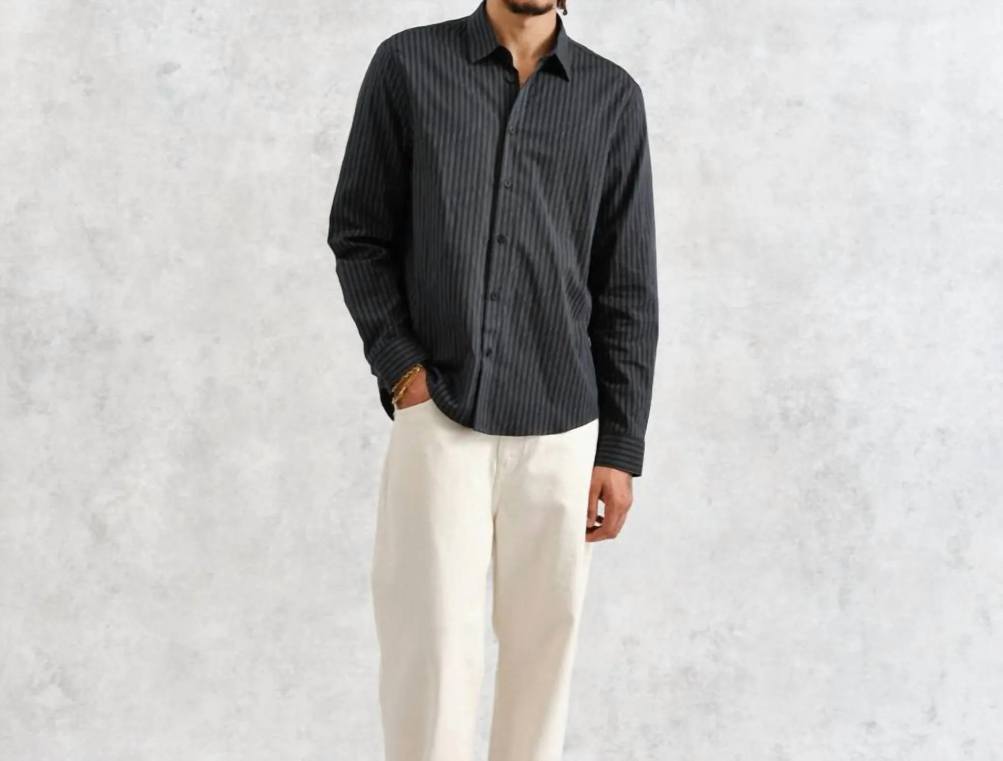 Trin Long Sleeve Shirt In Double Stripe Green/black