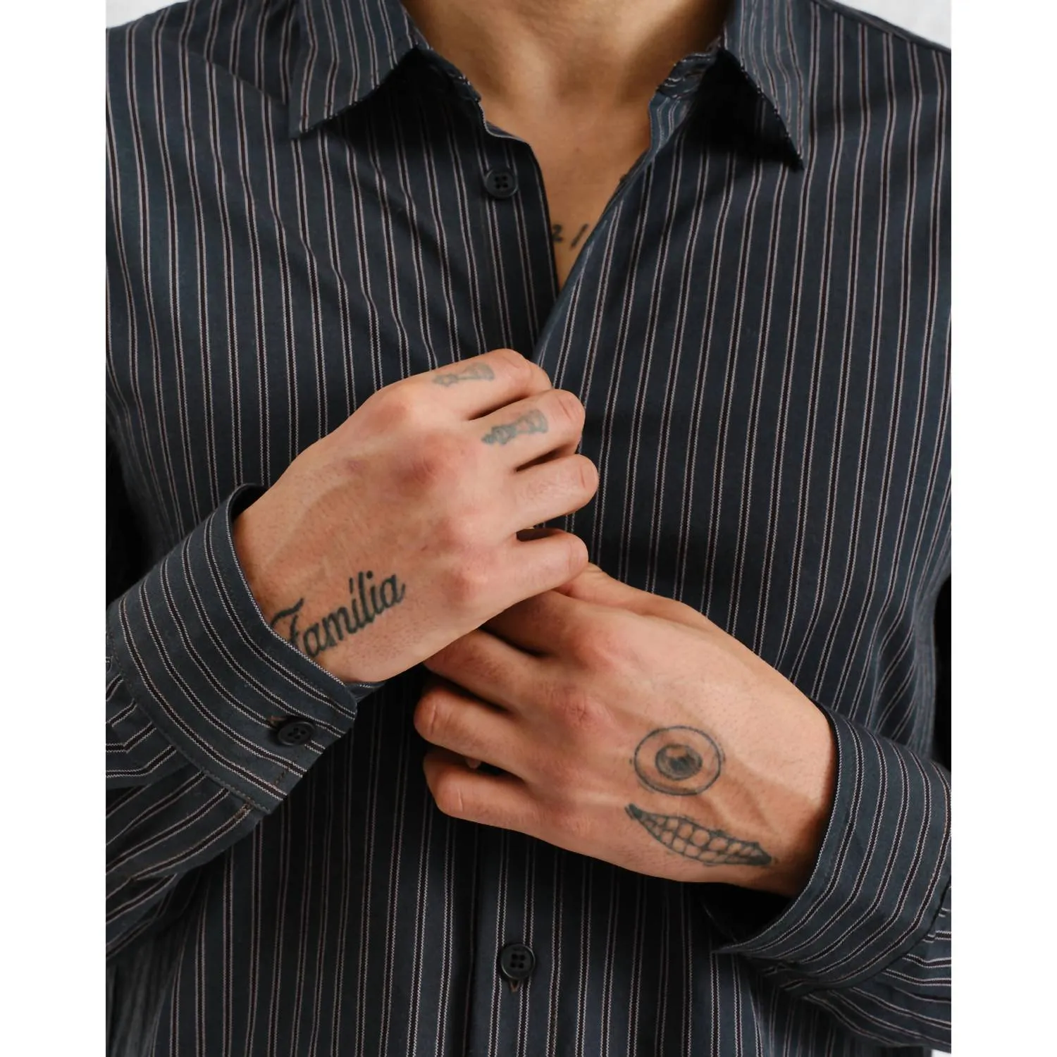 Trin Long Sleeve Shirt In Double Stripe Green/black