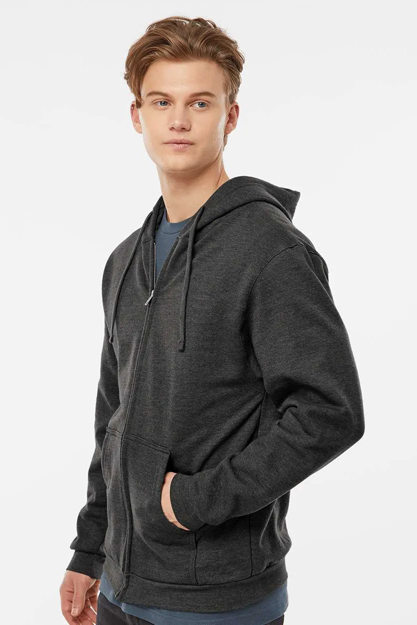 Tultex Mens Full Zip Hooded Sweatshirt Hoodie w/ Pockets - Heather Graphite Grey
