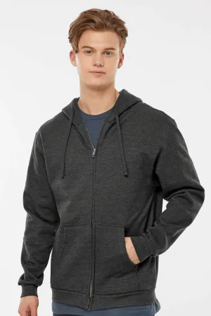 Tultex Mens Full Zip Hooded Sweatshirt Hoodie w/ Pockets - Heather Graphite Grey
