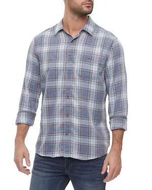 Westley Vintage Wash Long Sleeve Shirt In Navy/light Blue/coral