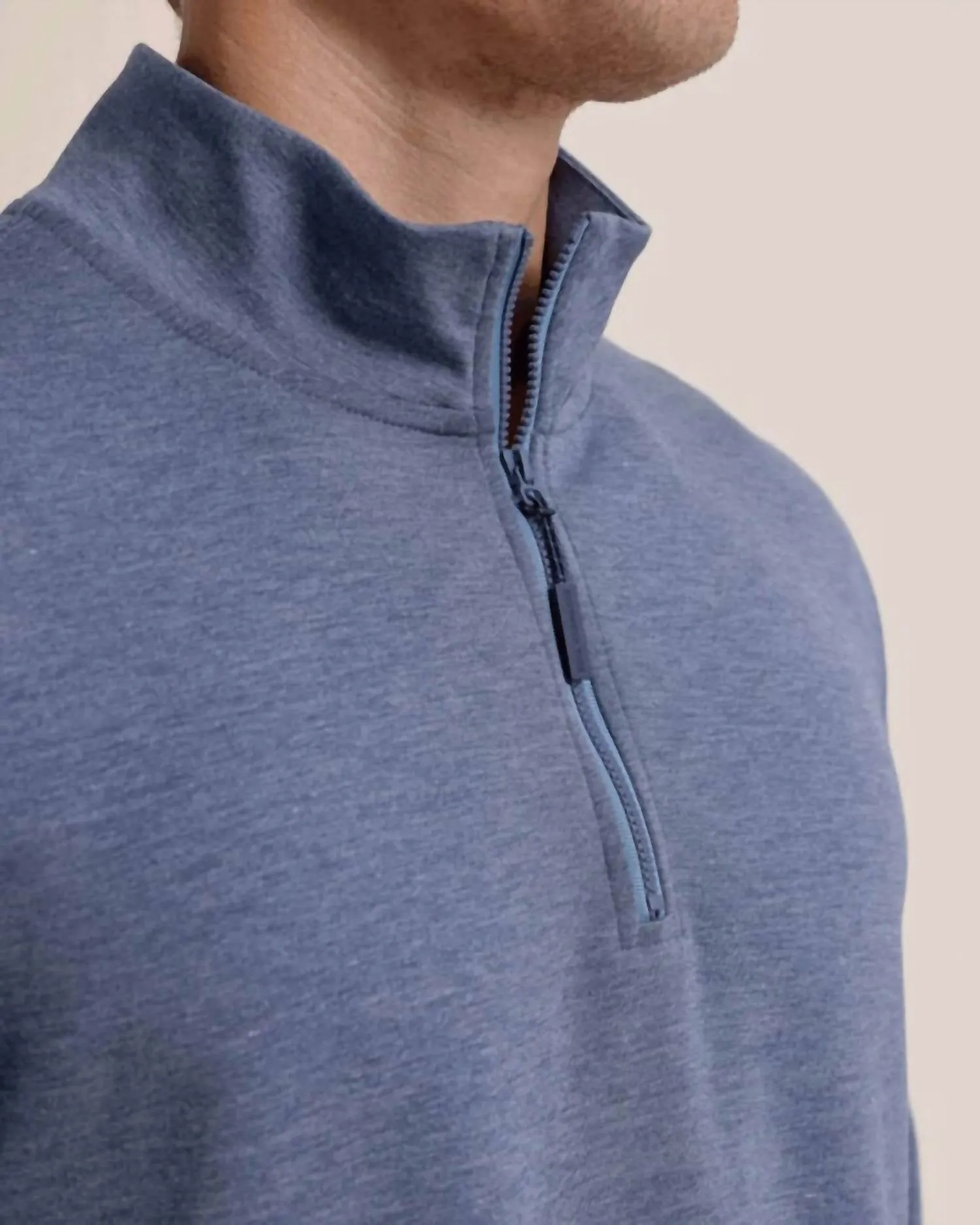 Whyche Interlock Heather Quarter Zip In Dress Blue