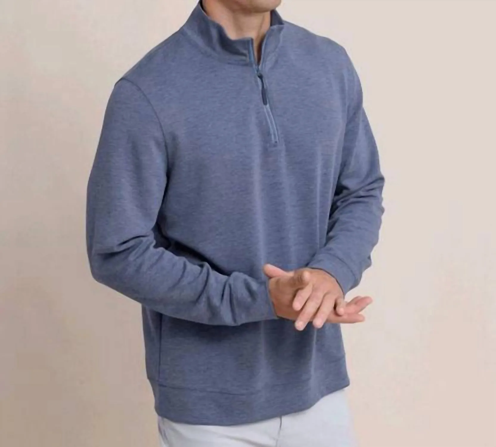 Whyche Interlock Heather Quarter Zip In Dress Blue