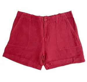 Women's Linen Blend Elastic Waist Rolled Hem Shorts In Red
