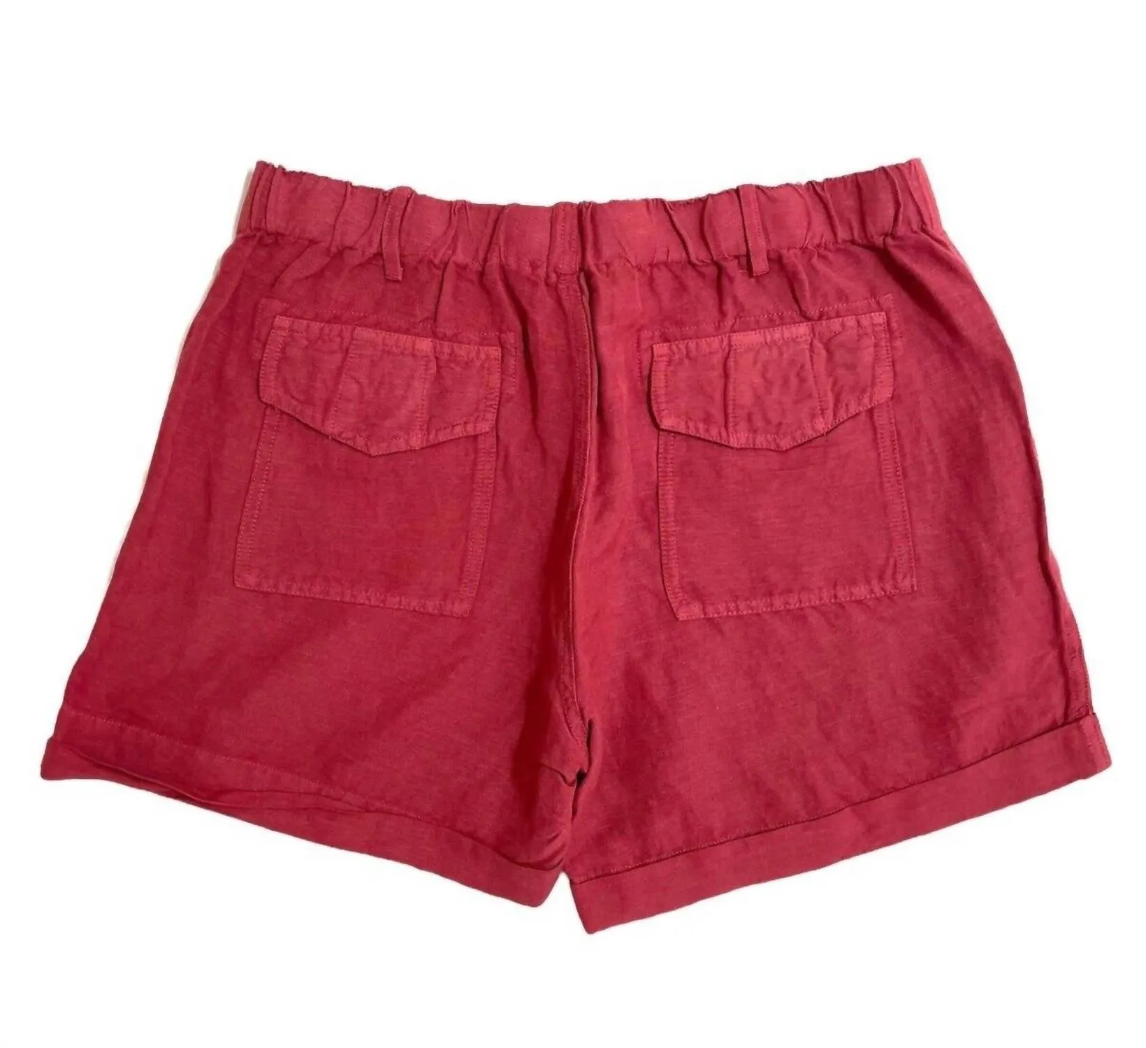 Women's Linen Blend Elastic Waist Rolled Hem Shorts In Red