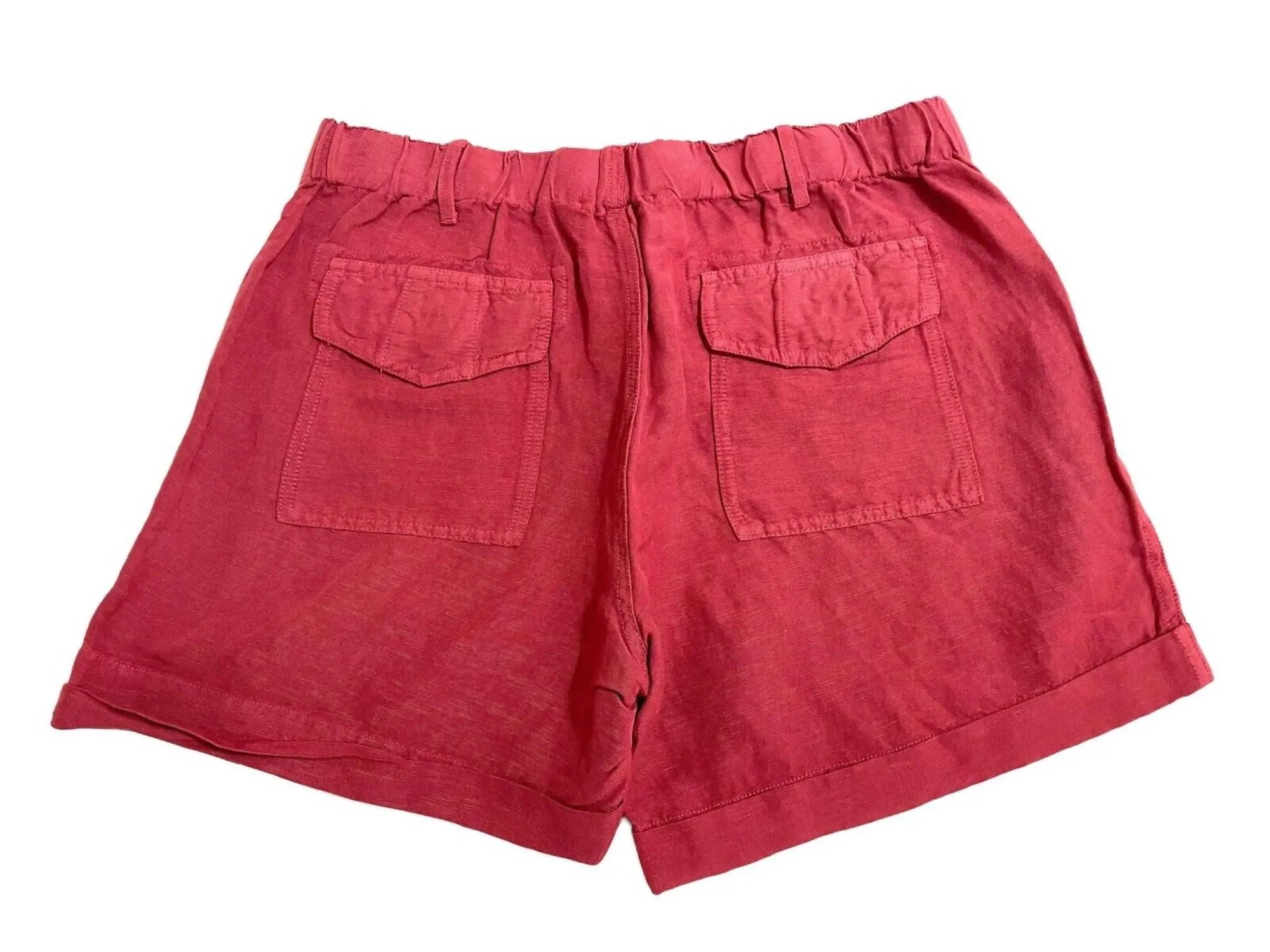 Women's Linen Blend Elastic Waist Rolled Hem Shorts In Red