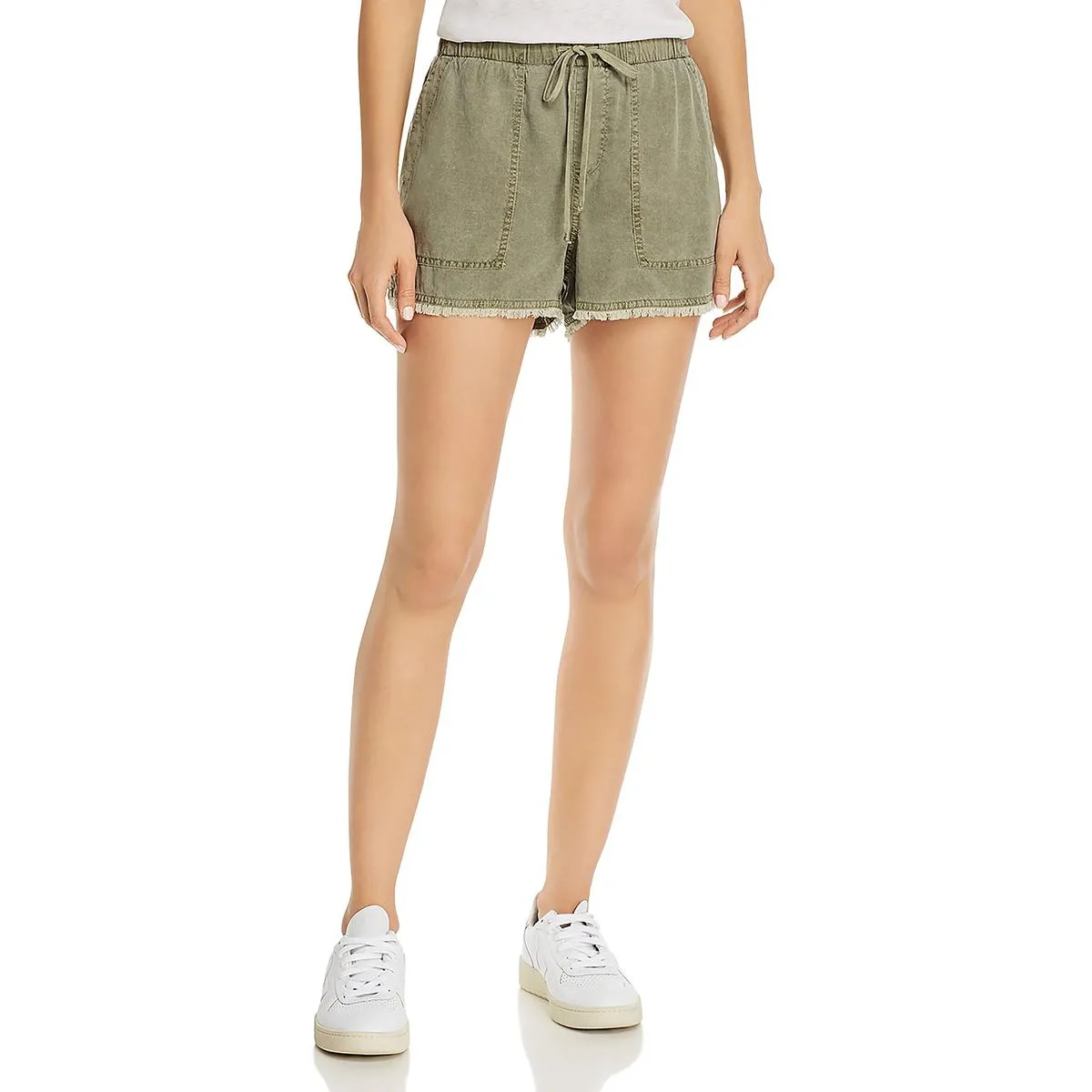 Womens Tencel Frayed Hem Casual Shorts