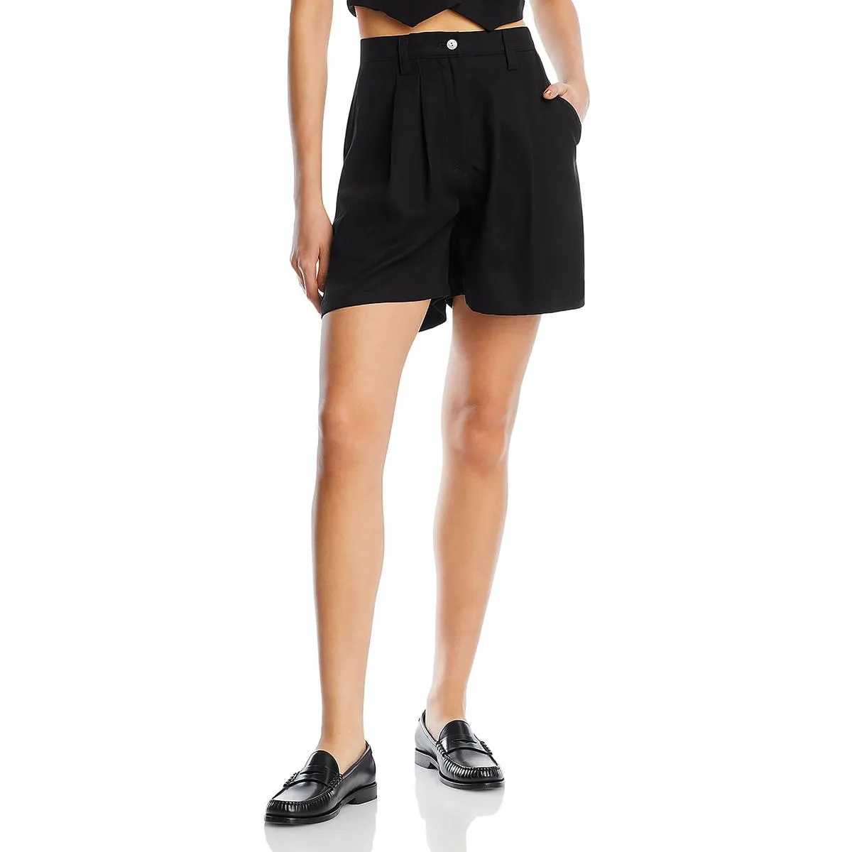 Womens Twill Pleated Casual Shorts