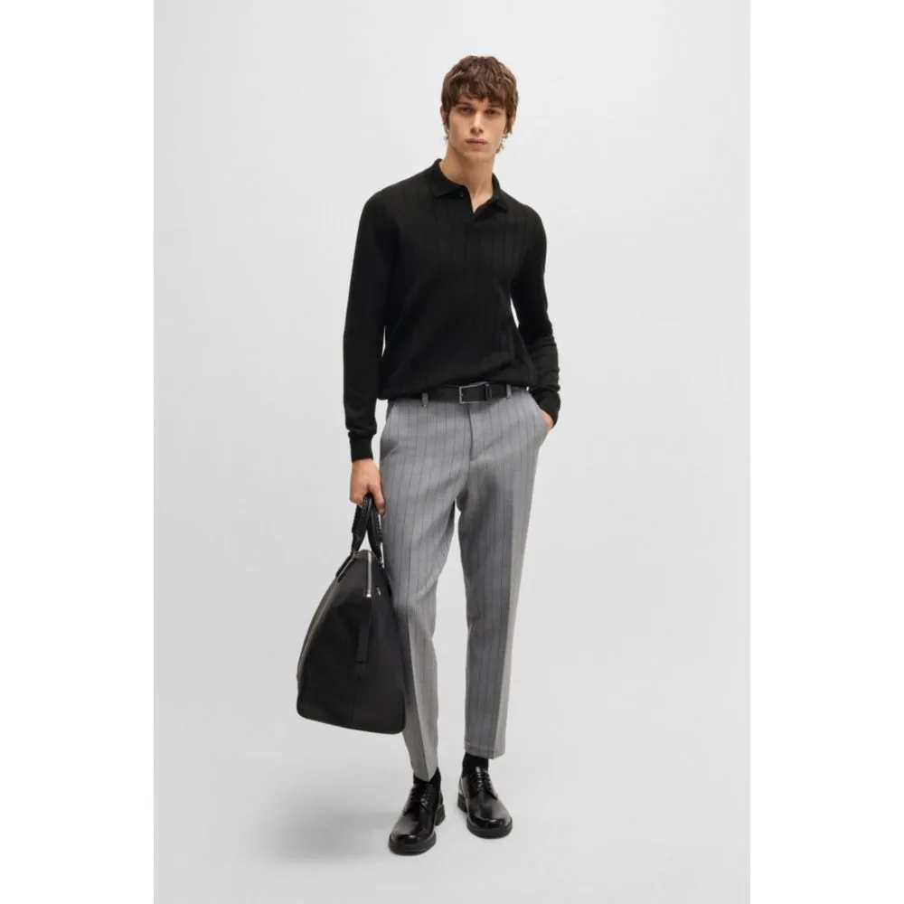 Wool polo sweater with knitted stripes