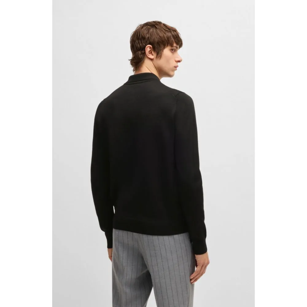 Wool polo sweater with knitted stripes
