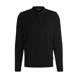 Wool polo sweater with knitted stripes