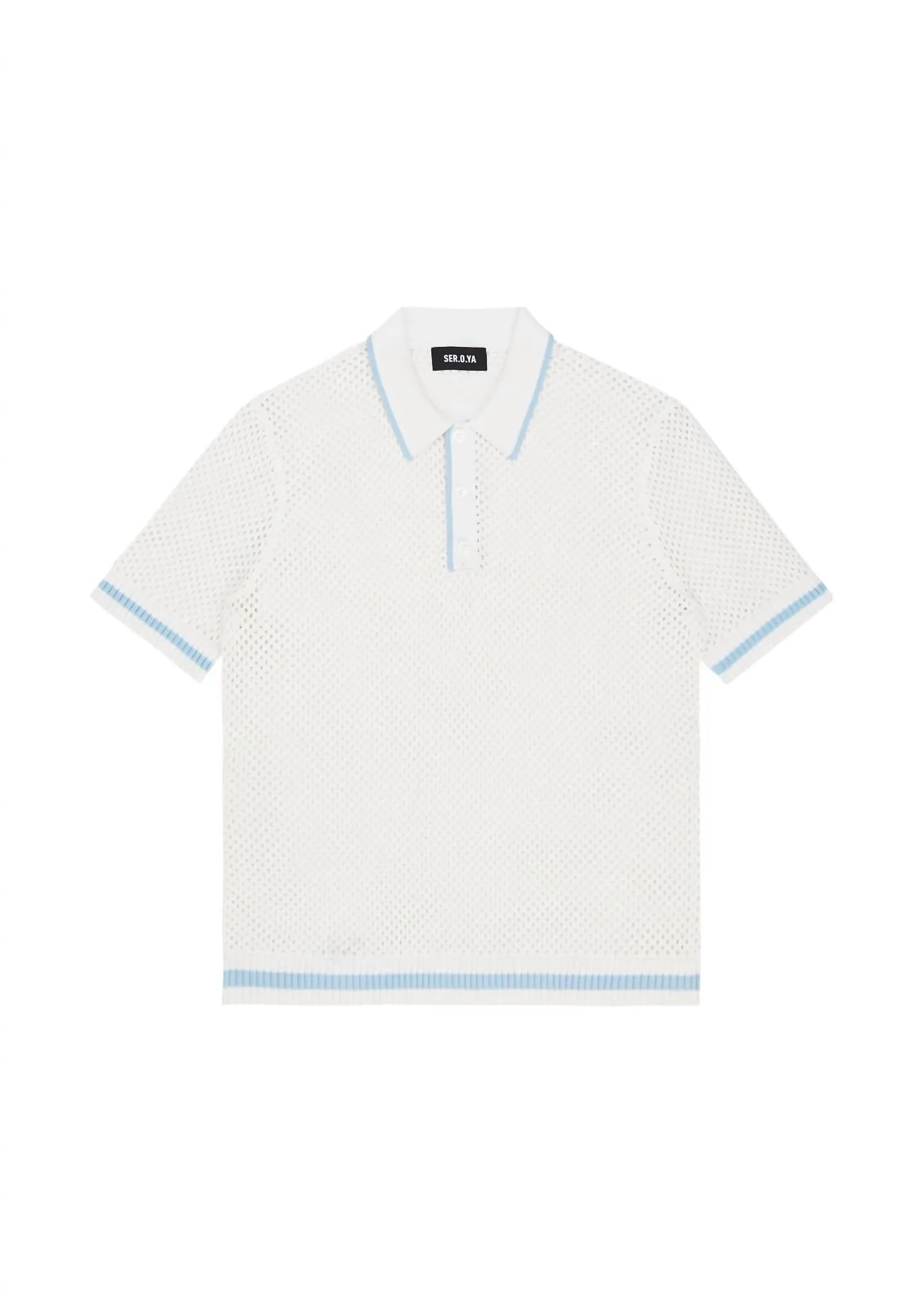 Zane Crochet Polo In White/blue