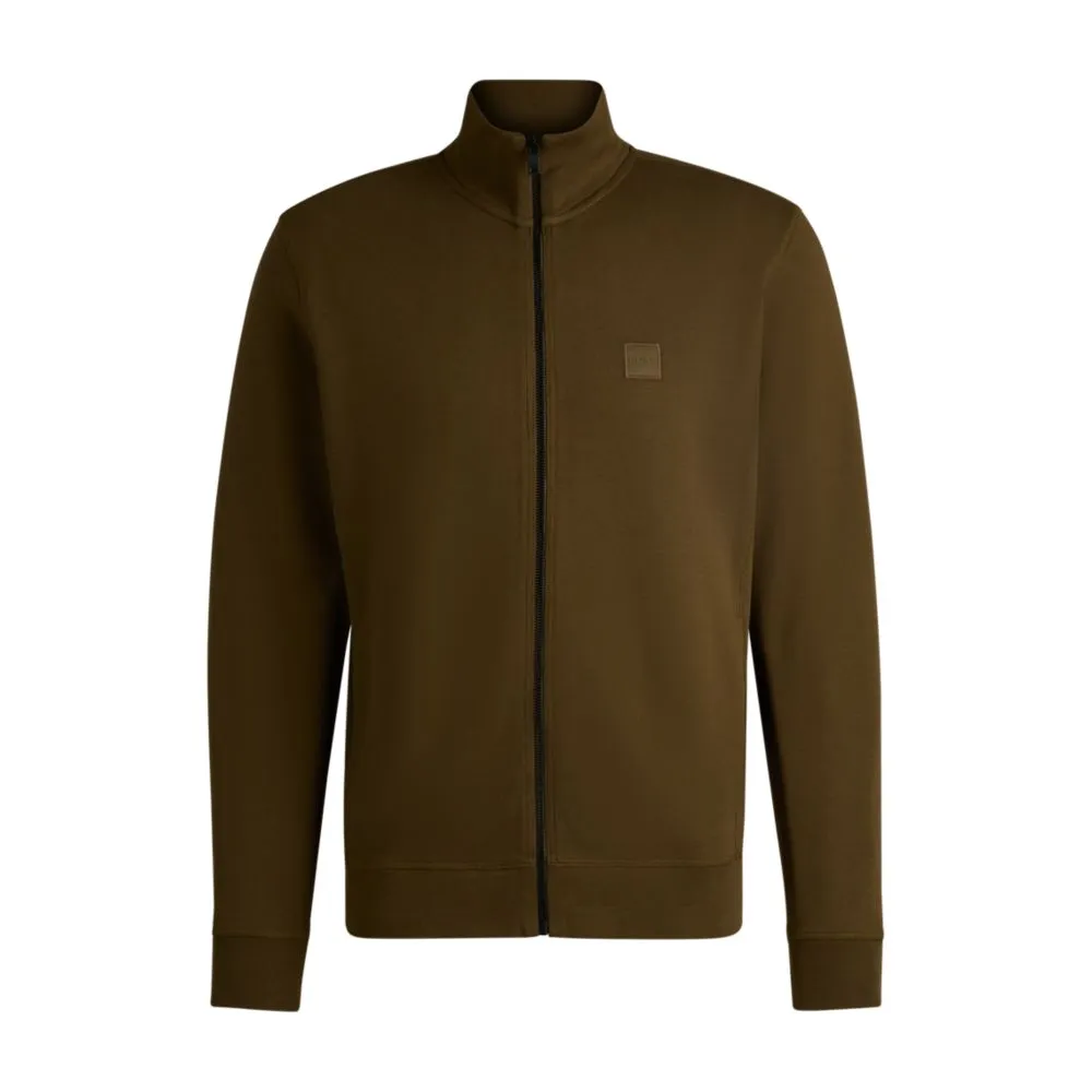 Zip-up jacket in cotton terry with logo badge