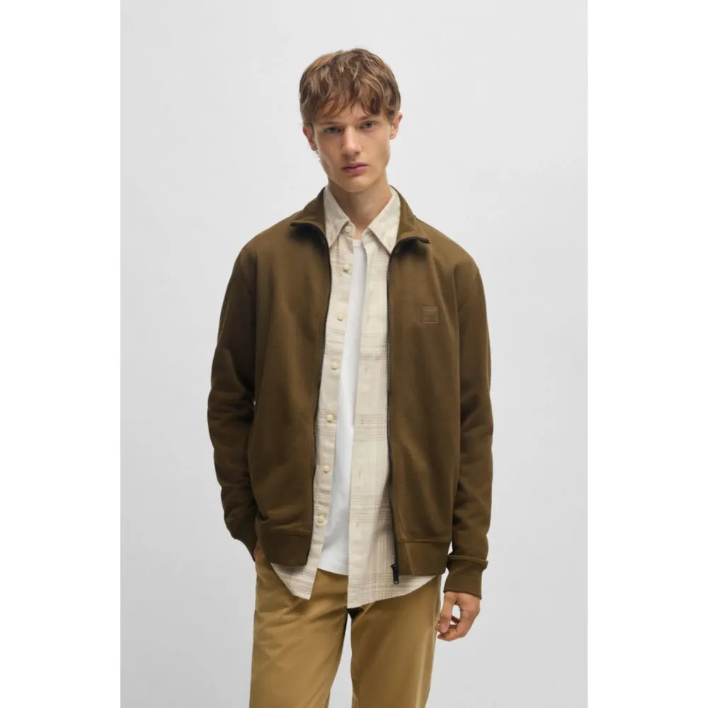 Zip-up jacket in cotton terry with logo badge